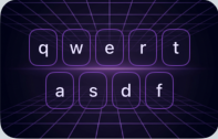 Font Pop keyboard theme preview with a purple neon grid animation style