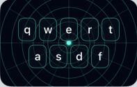 Font Pop keyboard theme preview with a teal radar animation style