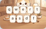 Font Pop keyboard theme preview with a cute cafe tabletop background