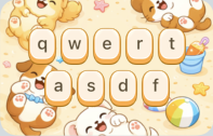 Font Pop keyboard theme preview with playful puppy artwork and soft colors