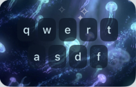 Font Pop keyboard theme preview with dreamy blue mushrooms and glowing fantasy details