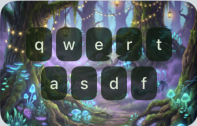 Font Pop keyboard theme preview with a glowing fantasy forest background
