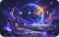 Font Pop keyboard theme preview with a cinematic planet and space horizon
